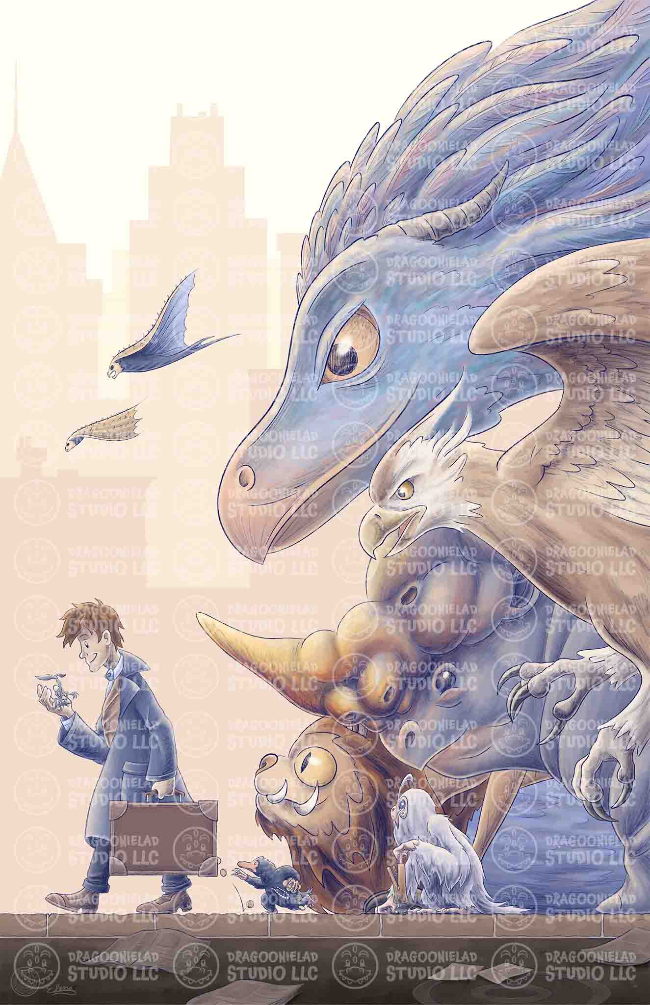 A Wizard, A Briefcase, and the Beasts - Art Print