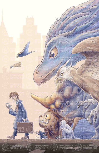 A Wizard, A Briefcase, and the Beasts - Art Print